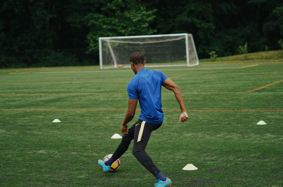 soccer player training hard