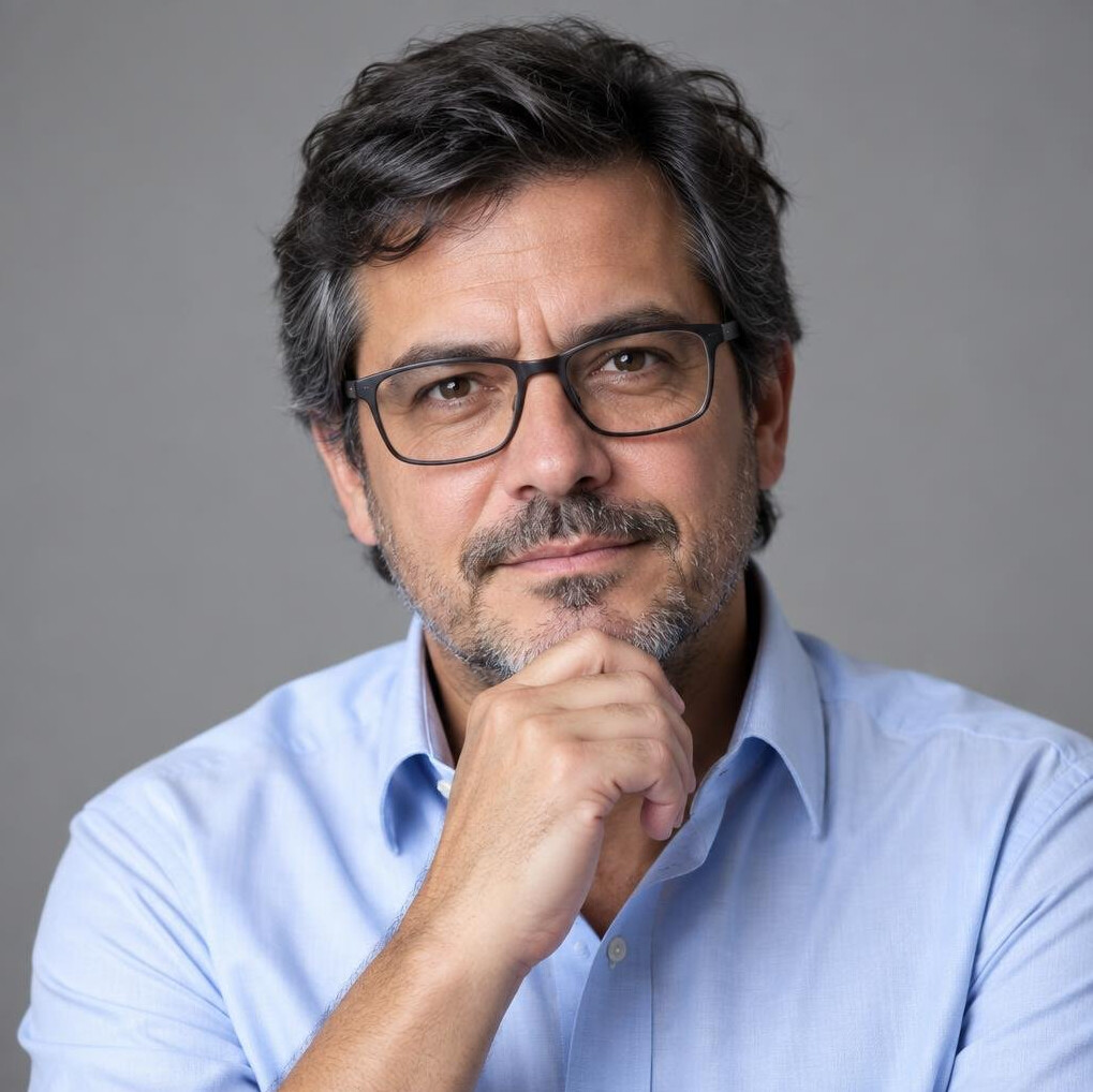 Portrait of a Uruguayan male senior editor with glasses